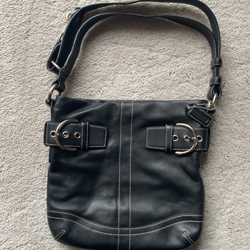 Coach duffle soho black leather shoulder bag.